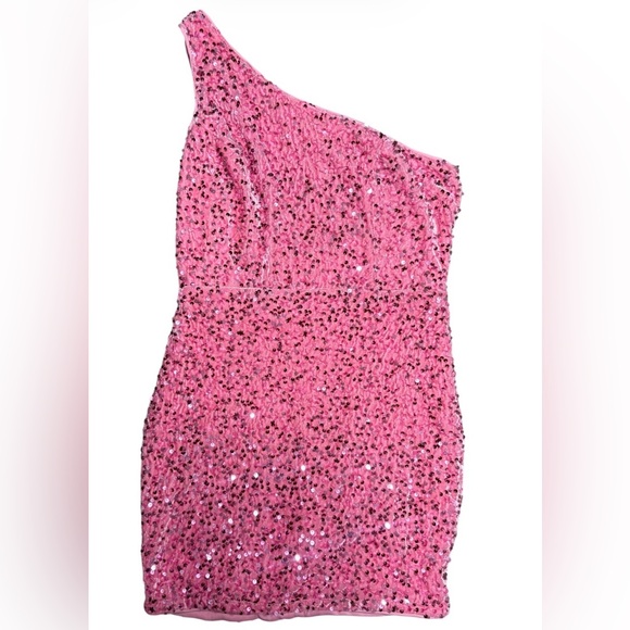 Faeriesty Dresses & Skirts - Faeriesty Women’s Large One-Shoulder Pink Sequin Pink Dress